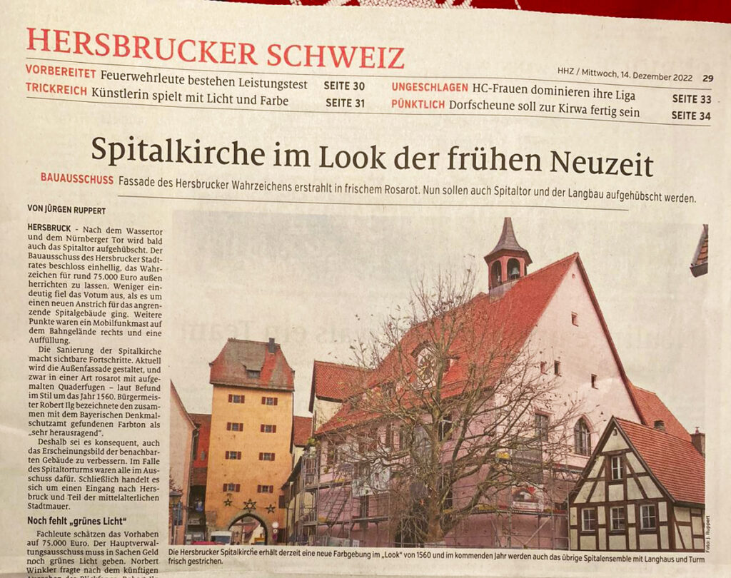 Zeitungsartikel zur Sanierung der Spitalkirche in Hersbruck